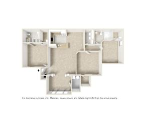 3x2 Sunroom 3D floor plan of Angle Landing Apartment in Pensacola, FL