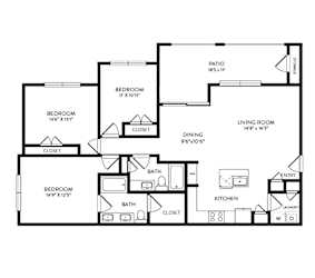 Buttercup floor plan, 1,425sqft, 3bed, 2bath, at Avery Oaks apartments in Austin, TX
