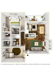 B6 floor plan 3D rendering furnished at Windridge on the Parkway in Dallas, TX