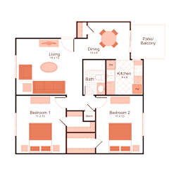 2 bedroom, 1 bathroom floor plan at Magnolia Apartments in Shreveport, Louisiana, LA