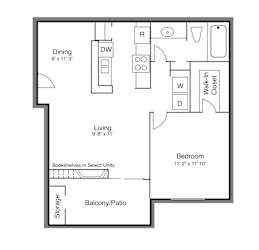Floor Plan C with one bed and one bath at Wind River Crossing in Austin, TX
