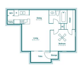Floop Plan B 617 sq ft 1 bed 1 bath at The Hollows in San Antonio TX