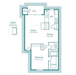 A3 floor plan, 675sqft, 1 bed, 1 bath, at Westdale Creek apartments in Austin, TX
