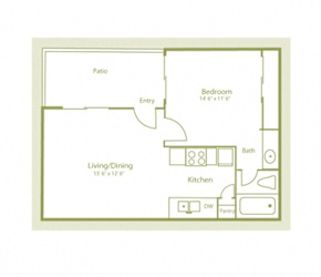 2D photo of A1 floor plan at 480sqft, 1 bed and 1 bath, at Westdale Parke Apartments in Austin, TX