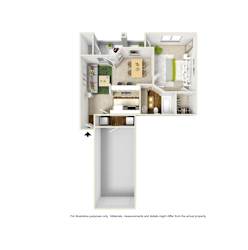 A2 3D floor plan 2 of La Costa Apartment in Plano, TX