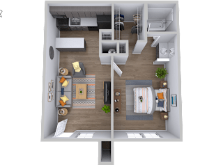 One bed one bathroom floorplan at Skyline at Barton Creek Apartments, Texas