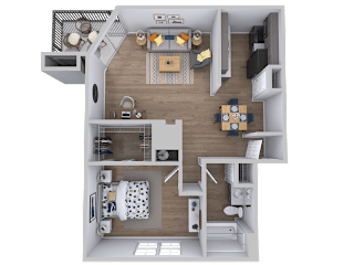 1 bedroom one bathroom floorplan with balcony at Skyline at Barton Creek Apartments, Texas, 78758