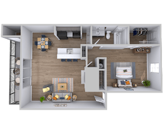 1 bed one bathroom floorplan with balcony at Skyline at Barton Creek Apartments, Austin, 78758