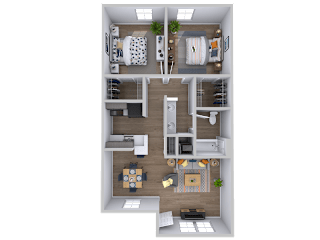 Two bedroom 2 bathroom floorplan with balcony at Skyline at Barton Creek Apartments, Austin, Texas