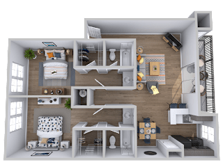 2 bedroom 2 bath floorplan with balcony at Skyline at Barton Creek Apartments, Texas