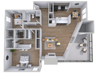 2 bedroom 2 bathroom floorplan with balcony at Skyline at Barton Creek Apartments, Austin, TX 78758