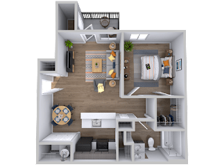 1 bedroom 1 bathroom floorplan with balcony at Radius at the Domain Apartments, Texas