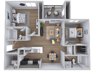 Two bedroom two bathroom floorplan at Radius at the Domain Apartments, Austin, 78758