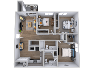 Three bedroom 2 bath floorplan at Radius at the Domain Apartments, Austin