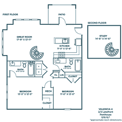 A floor plan of a two-story house with a garage and a study on the second floor.