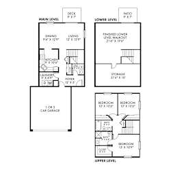 A black and white image of a floor plan for a two level home.