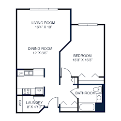 a floor plan of a 1 bedroom floor plan with an attic and a living room