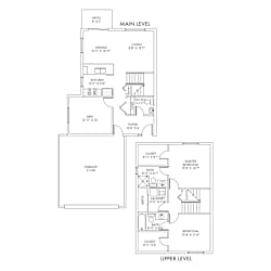 A floor plan of a two-level home with labeled rooms and dimensions.