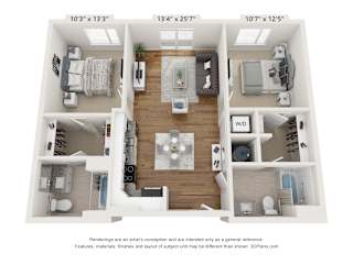 B1 Floor Plan at The Waterford At Rocketts Landing Apartments, PRG Real Estate, Richmond, Virginia