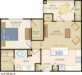 A-6 Floor Plan at Legacy Creekside Apartments, San Antonio, TX
