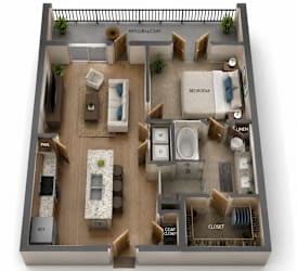 One bedroom and One bathroom with Full Size Balcony. 768 Square Feet