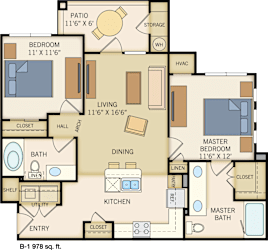 B-1 Floor Plan at Legacy Creekside Apartments, San Antonio, TX, 78251