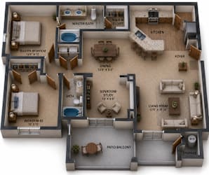 Amazing Two Bedrooms & Two  Bathrooms with an additional Study/Den Area. Wrap around Kitchen open to the Living room and Dining room. Large Private Patio with Storage Closet.