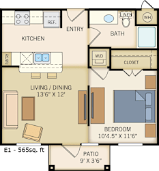 E-1 Floor Plan at Legacy Creekside Apartments, San Antonio, TX