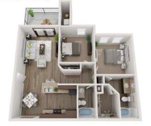 B2 Floor Plan at POINTE AT GREENVILLE APARTMENTS, South Carolina
