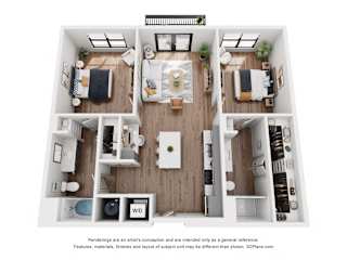 2Bed 2Bath Floor Plan A at DAWSON PARK APARTMENTS, Louisiana, 70809