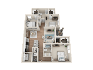 3 bed 2 bath Abaco Floor Plan at GRANDVIEW AT CLEAR POND APARTMENTS, MYRTLE BEACH