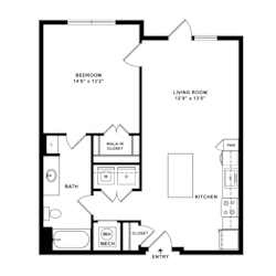 1 bed 1 bath Tansy Floor Plan at DAWSON PARK APARTMENTS, BATON ROUGE, Louisiana
