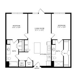 2 bed 2 bath Azalea Floor Plan at DAWSON PARK APARTMENTS, BATON ROUGE