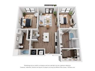 2Bedroom Floor Plan at DAWSON PARK APARTMENTS, BATON ROUGE, LA, 70809