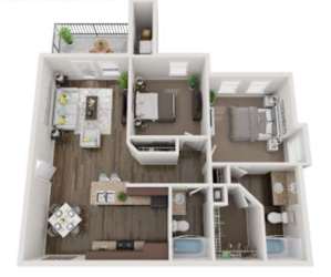 B2-E Floor Plan at POINTE AT GREENVILLE APARTMENTS, South Carolina, 29611
