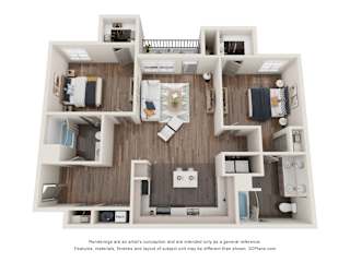 2 Bedroom Floorplan at One White Oak Apartments, Georgia