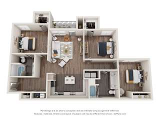 3 Bedroom Floorplan at One White Oak Apartments, Georgia, 30041
