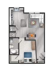 Studio apartment floor plan with open layout at TRAILSIDE VERDAE Apartments, GREENVILLE