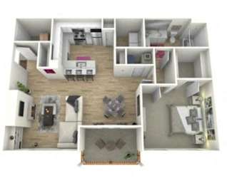 1 Bedroom Floorplan at Manchester Place Apartments, Georgia, 30122