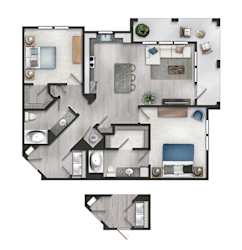 Two bedroom floor plan with outdoor patio at TRAILSIDE VERDAE Apartments, South Carolina