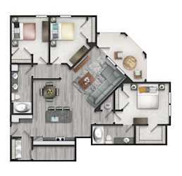 3 bed 2 bath C2 Floor Plan at TRAILSIDE VERDAE APARTMENTS, South Carolina, 29607