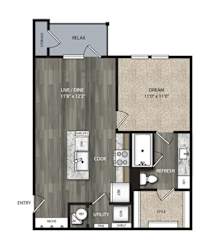 A1 638 Sq.Ft. Floor Plan at One Preston Station Apartments, J Street, Celina, TX, 75009