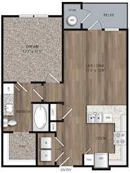1 bed 1 bath A1 Floor Plan at The Mill Old Town, Lewisville, TX
