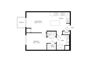 A1 1 Bedroom 1 Bath 715 Sq.Ft.  Floor Plan at Winfield Station Apartments, J Street Property Services, Winfield, IL, 60190