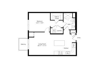 A2 1 Bedroom 1 Bath 715 Sq. Ft Floor Plan at Winfield Station Apartments, J Street Property Services, Winfield, IL