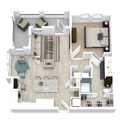 One bedroom floor plan with balcony at The Westerly Apartments, Texas