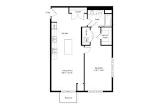 A3 1 Bedroom 1 Bath 886 Sq. Ft Floor Plan at Winfield Station Apartments, J Street Property Services, Winfield, 60190