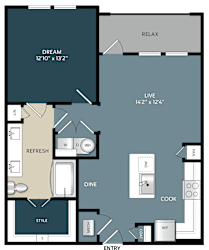 A5 one-bedroom apartment floor plan at The Bluewood