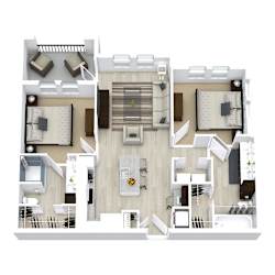 Two bedroom 3D floor plan with balcony at The Westerly Apartments, Texas, 76065
