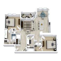 3D furnished two bedroom floor plan at The Westerly Apartments, Midlothian, TX 76065